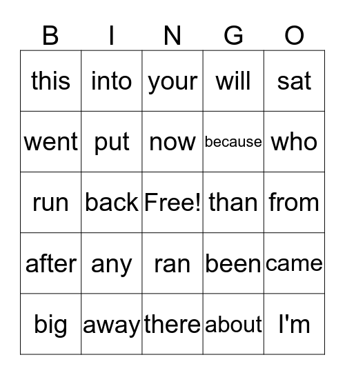 Sight Words (2) Bingo Card