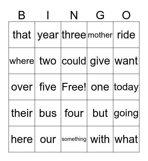 Sight Words (3) Bingo Card