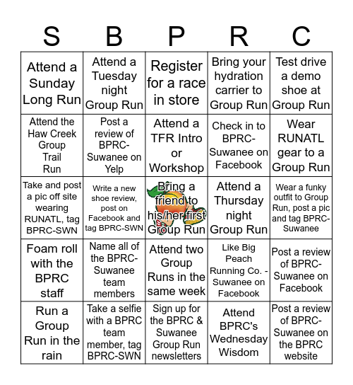 Big Peach Suwanee Bingo Card