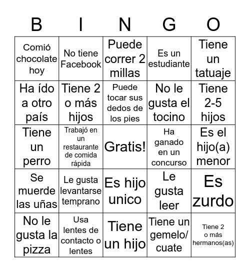 BINGO de PERSONAS Bingo Card