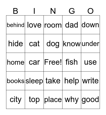 Sight Words (4) Bingo Card