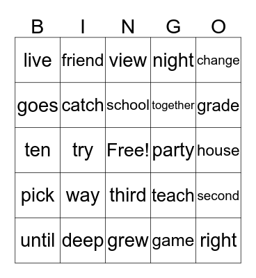 Sight Words (6) Bingo Card