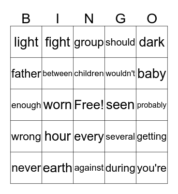 Sight Words (7) Bingo Card