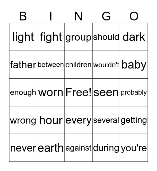 Sight Words (7) Bingo Card