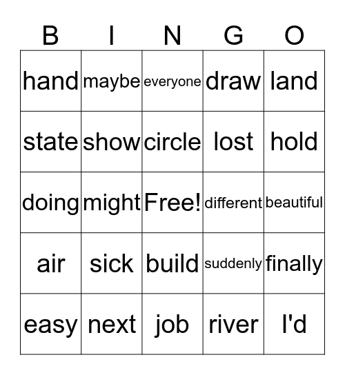Sight Words (8) Bingo Card