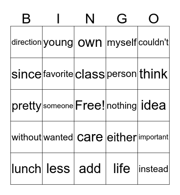 Sight Words (9) Bingo Card