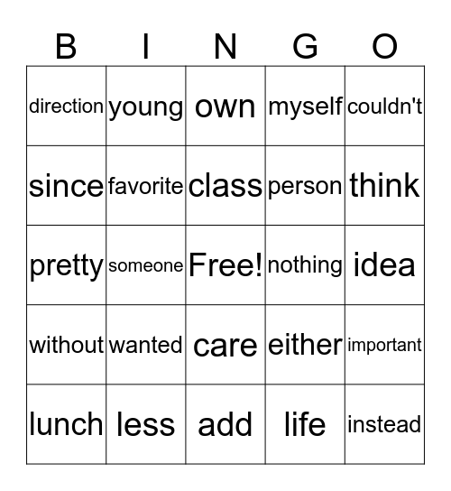 Sight Words (9) Bingo Card