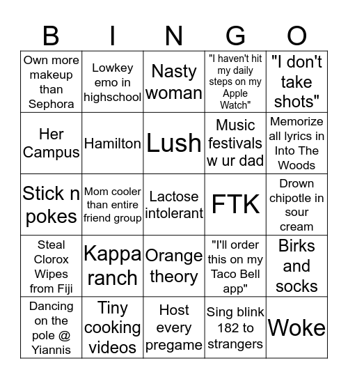 Madison walsh Bingo Card