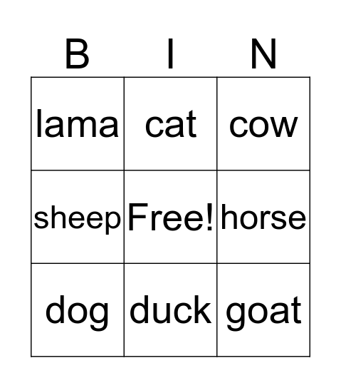 animals Bingo Card