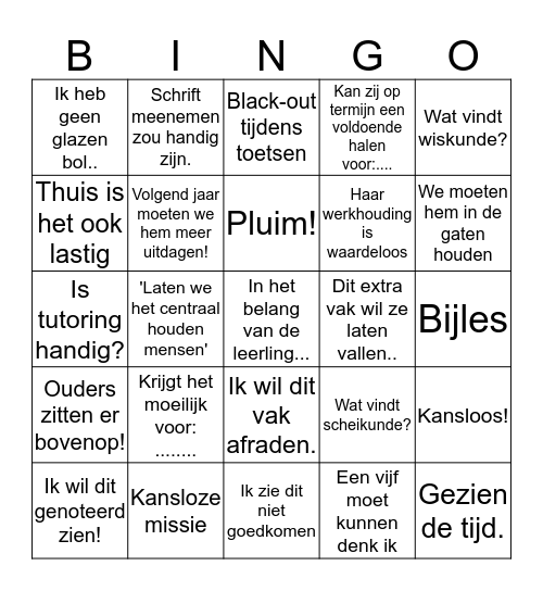 Rapportvergadering bingo! Bingo Card
