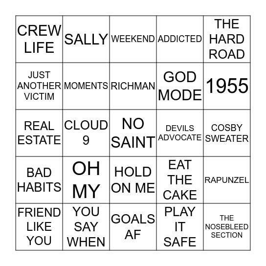 075 AUSSIE HIP HOP Bingo Card