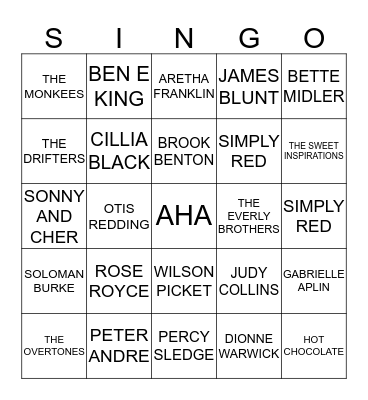 078 LOVE SONGS ARTISTS Bingo Card