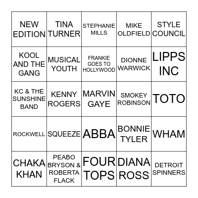 077 80'S ARTISTS Bingo Card