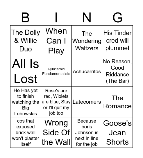 Jukebox Bingo  Bingo Card