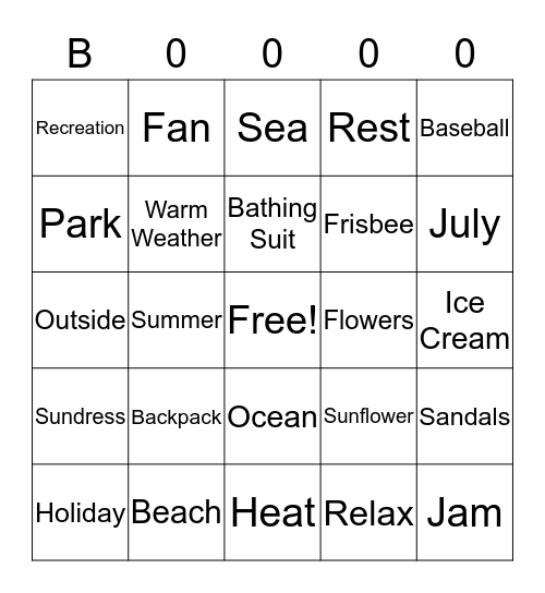 Summer Jam Bingo Card