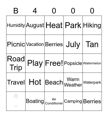 Summer Jam Bingo Card