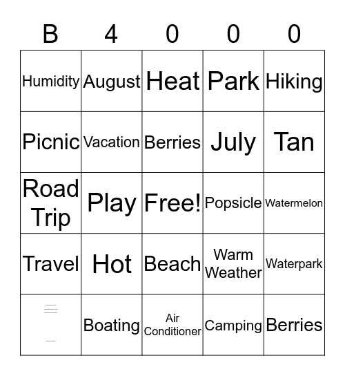 Summer Jam Bingo Card