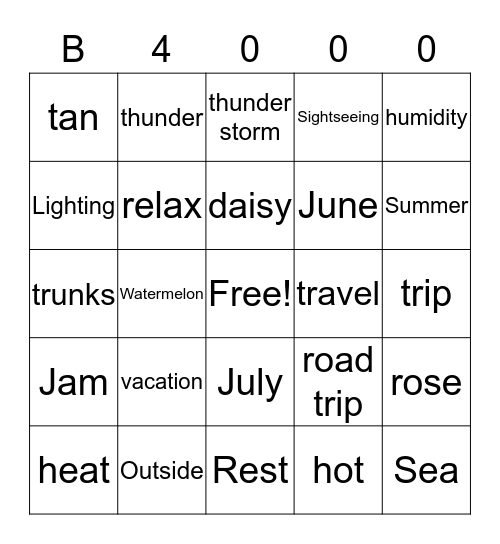 Summer Jam Bingo Card