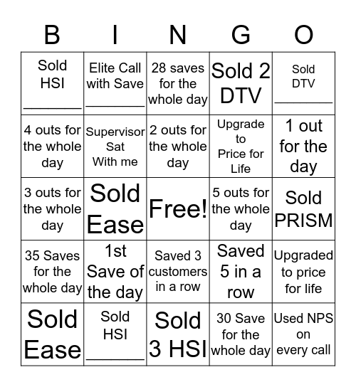 Saves Bingo Card