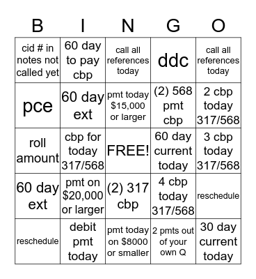 MOVING MONEY BINGO Card