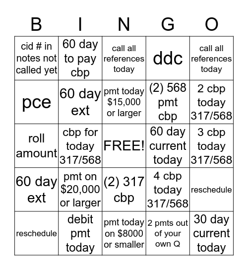 MOVING MONEY BINGO Card