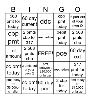 MONEY MOVING BINGO Card