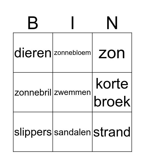 Zomerbingo Card
