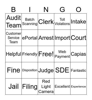 Traffic Team Bingo Card