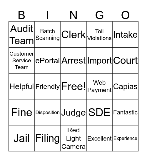 Traffic Team Bingo Card