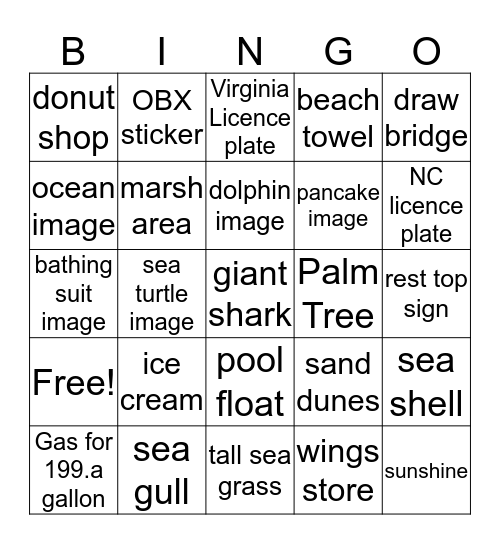 Girls Beach Weekend Bingo Card