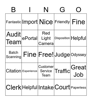 Traffic Team Bingo Card