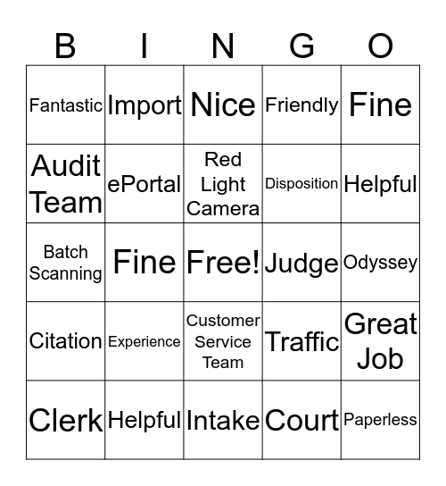 Traffic Team Bingo Card