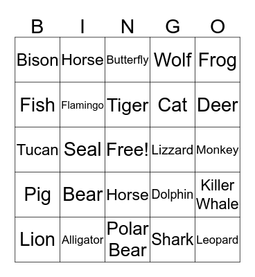 Animal Bingo Card