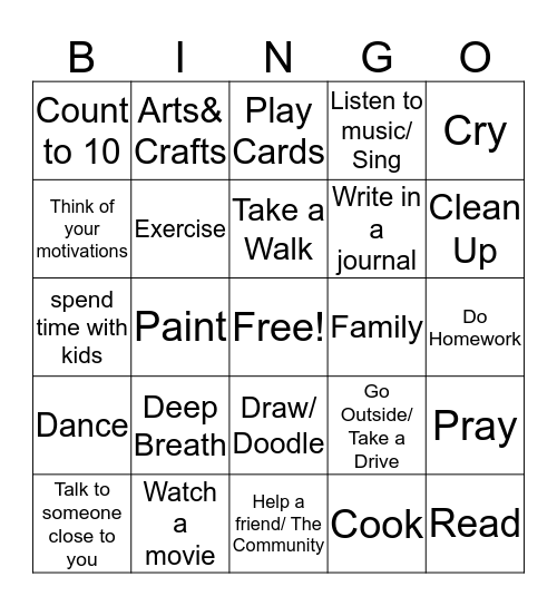 Coping Skills  Bingo Card