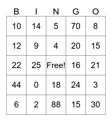 Multiplication 1 Bingo Card