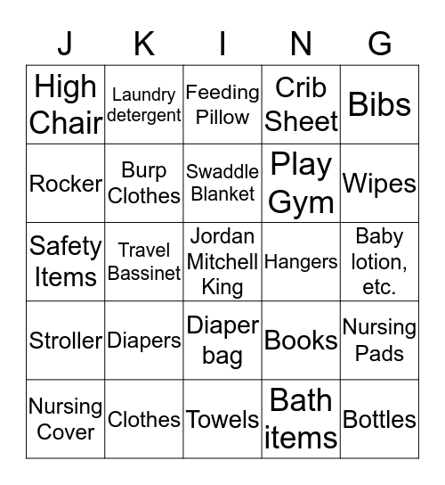 Baby Shower Bingo Card