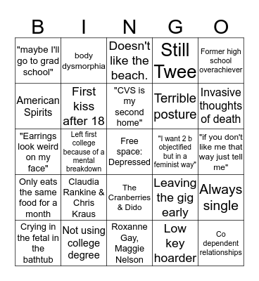 Bingo hyperspecific to me but maybe #relatable Bingo Card
