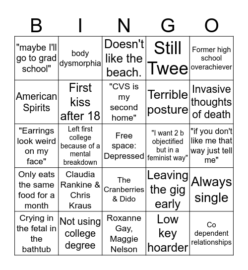 Bingo hyperspecific to me but maybe #relatable Bingo Card