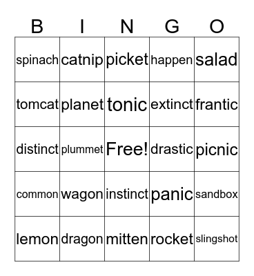 3.1 Two Closed Syllables Bingo Card