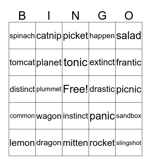 3.1 Two Closed Syllables Bingo Card