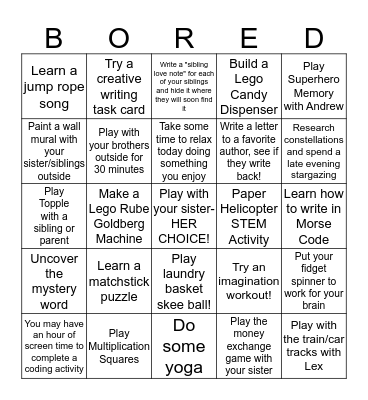 BORED Bingo Card
