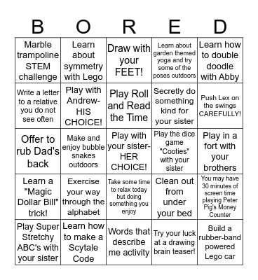 BORED Bingo Card