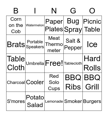 BBQ Bingo Card