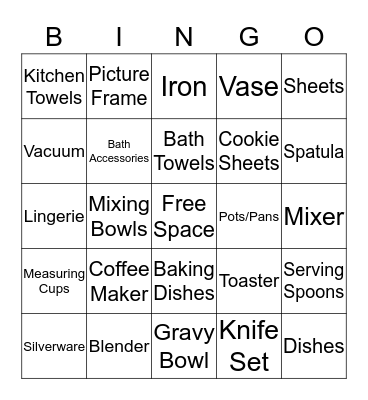 Bridal Shower Bingo Card