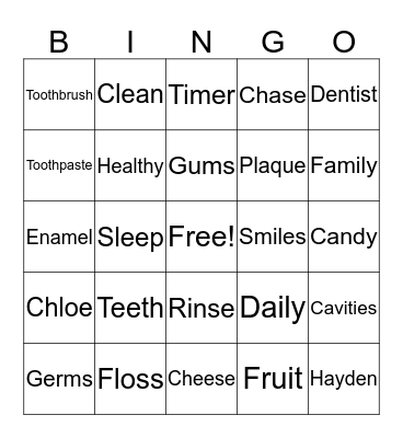 Kool Smiles Bingo Card