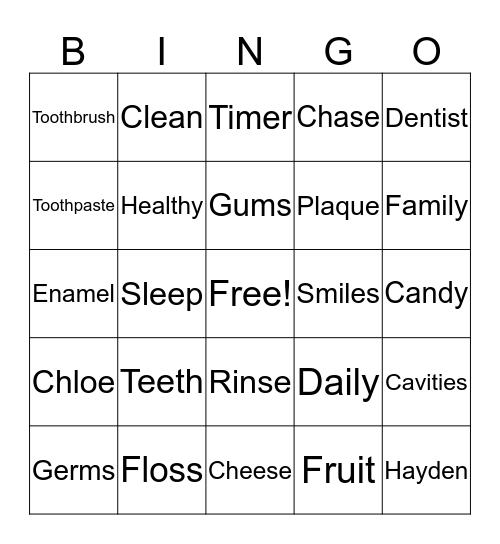 Kool Smiles Bingo Card