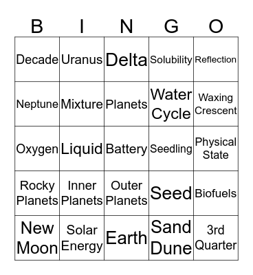 Science Bingo Card