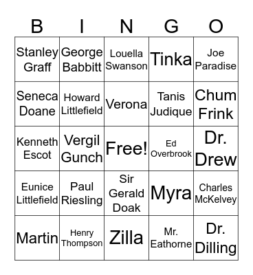 Babbitt Bingo Card