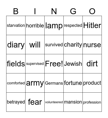 Anne Frank, Madam Walker, Florence Nightengale Bingo Card