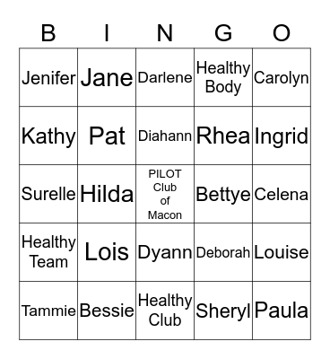 Healthy You Me Us Bingo Card
